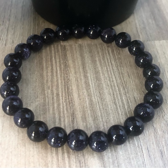 Blue Sandstone Natural Stone Beads Stretchable Bracelet 7" - 8mm Beads Best gift - Picture 2 of 3